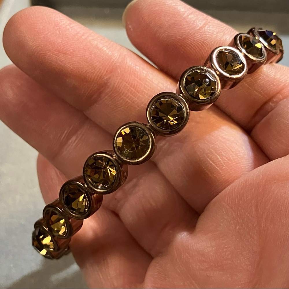 Designer RJ Graziano Bronze Tone Brown Topaz Colored Rhinestone Bangle 8"